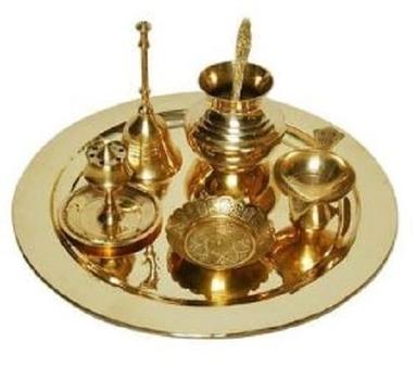 Golden Durable And Washable Polished Religious Brass Pooja Thali Set