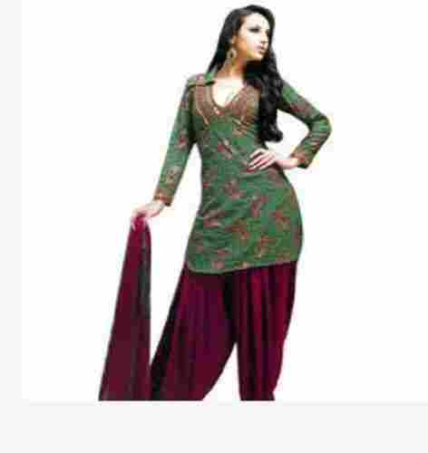 Washable And Quick Dry Polyester Full Sleeves Punjabi Suit For Ladies 