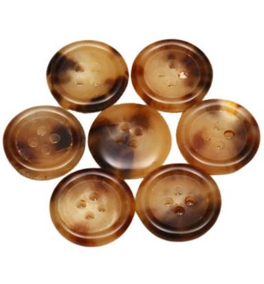 Brown 2.3 Mm Thick Color Coated Round Plain Four Hole Plastic Body Horn Button