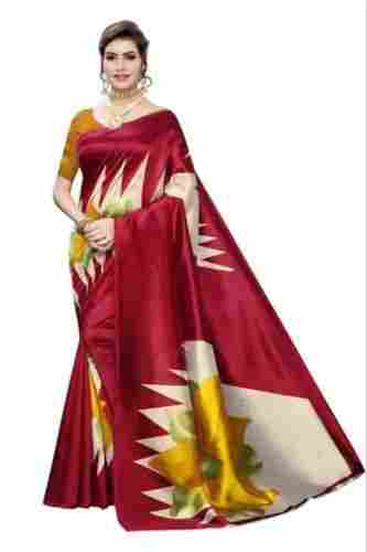 Light Weight Shinny Daily Wear Printed Bhagalpuri Silk Saree With Blouse Piece