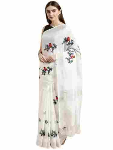 Multicolor Casual Wear Printed Stylish Linen Embroidery Saree