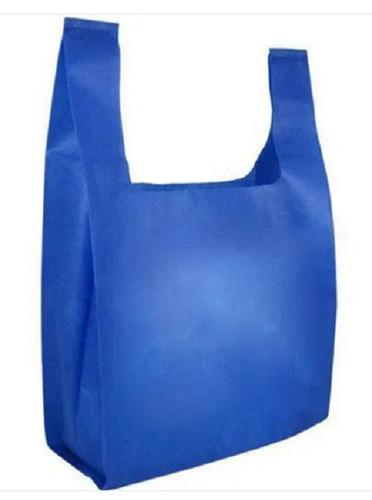Blue 7 Cm Disposable Cotton Fabric Recyclable Non Woven U Cut Bag