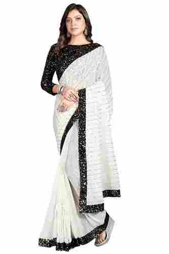 Party Wear Embroidered Designer Georgette Fancy Saree With Blouse Piece