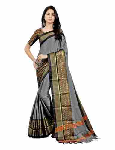 Designer Casual Wear Printed Unfadable Soft Cotton Silk Saree With Contrast Border