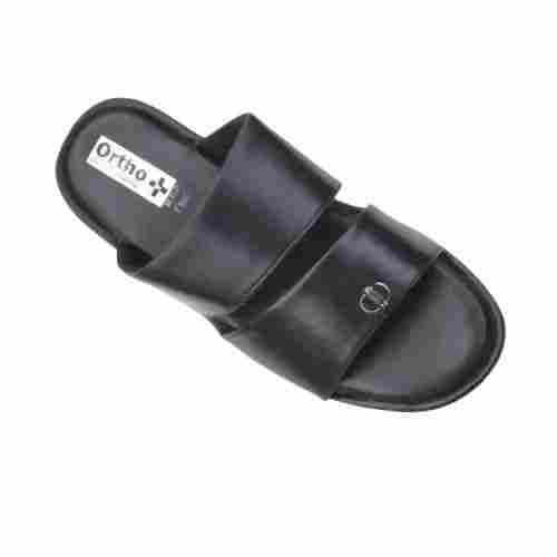 Light Weight and Comfortable Flat Black Leather Slipper for Men