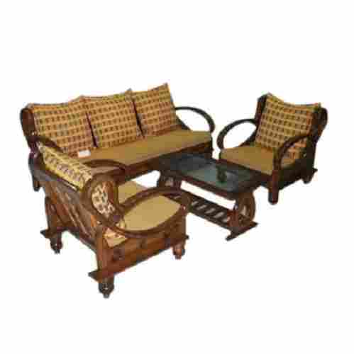 Indoor Furniture Polished Finish Polyester Fabric And Wooden Sofa Set