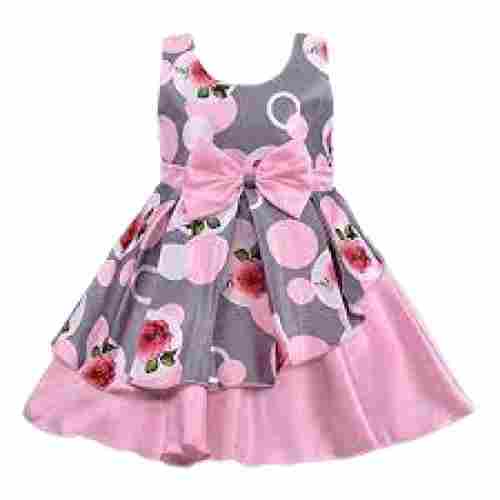Party Wear Breathable Comfortable Sleeveless Printed Cotton Frocks For Girl Kids