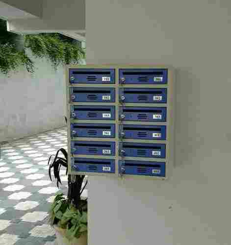 White Blue Painted Metallic Compact Letter Box Cabinet