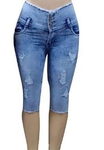 Washable Skinny Fit Plain Dyed Capri Denim Jean For Ladies Age Group: 10-12 Years