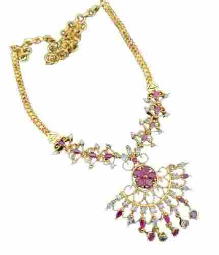 Ladies White And Pink Colored Emerald Stone Party Wear Artificial Long Chain Fancy Necklace