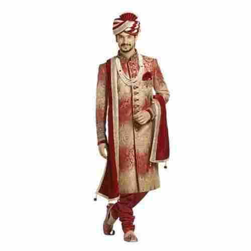 Printed Cotton Silk And Long Sleeves Groom Sherwani For Mens