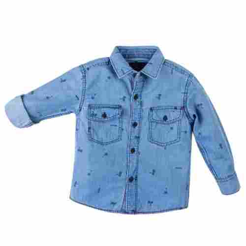Anti Wrinkle Full Sleeves Button Closure Casual Denim Shirt For Kids