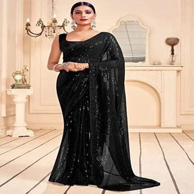 Women's Sequence Work Georgette Saree with Blouse Piece