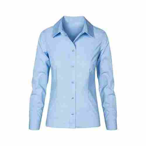 Classic Collar Full Sleeves Plain Dyed Cotton Formal Shirts For Ladies 
