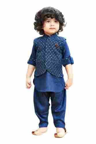 Party Wear Full Sleeves Kurta Pajama And Coat Ethnic Wear For Kids