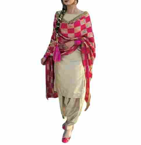 Short Sleeves Party Wear Silk Plain Designer Punjabi Suit For Daily Wear Use