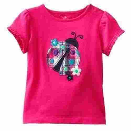 Short Sleeves Round Neck Printed Cotton Casual T Shirt For Girls