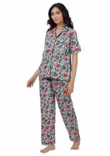 Skin Friendly Short Sleeve And Printed Cotton Night Suit For Ladies