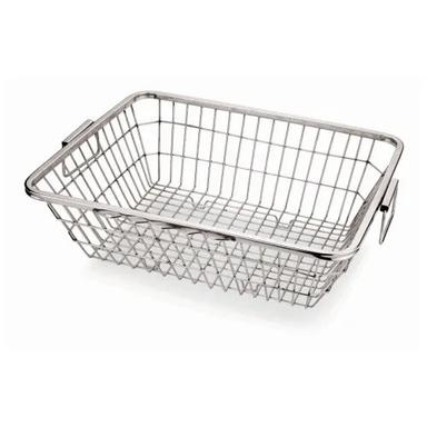 Silver Rectangular Stainless Steel Metal Wire Basket With Handle For Storage Purpose 