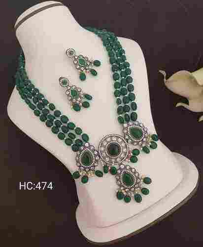 Green Beads Antique Imitation Fashion Jewellery Necklace Set With Earring
