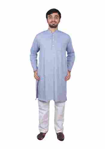 Plain Traditional Full Sleeves Khadi Kurta And Pajama Set