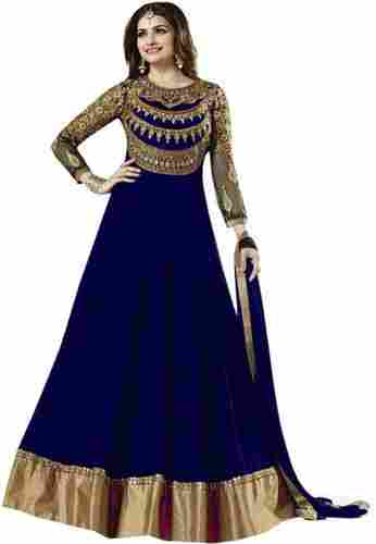 Party Wear Round Neck Long Sleeves Embroidered Georgette Designer Frock Suit 