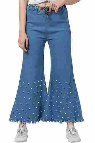 Washable Party Wear Plain Dyed Designer Denim Bottom Jeans For Ladies 