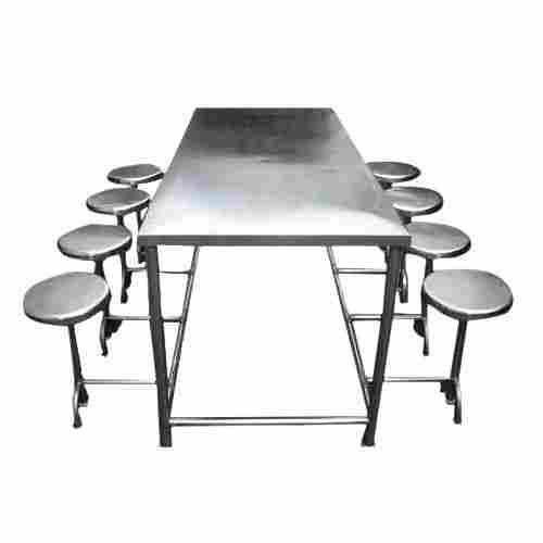 96x30x34 Inches Polished Finish Stainless Steel Canteen Table With Eight Chair 