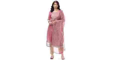 100% Pure Cotton Short Sleeves Chiffon Chaderi Suit For Ladies 