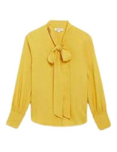 Satin Washable Full Sleeves Plain Party Wear Yellow Tops For Ladies