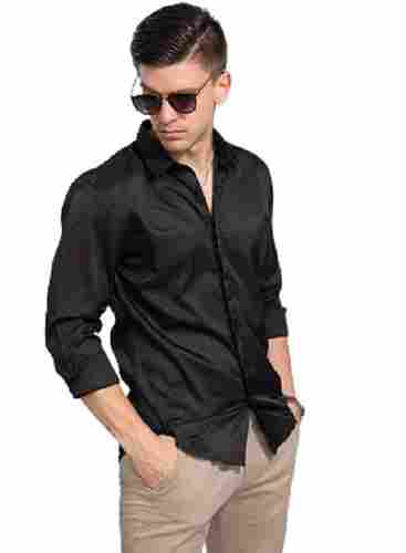 Formal Wear Straight Collar Full Sleeves Plain Dyed Cotton Shirt For Men'S 