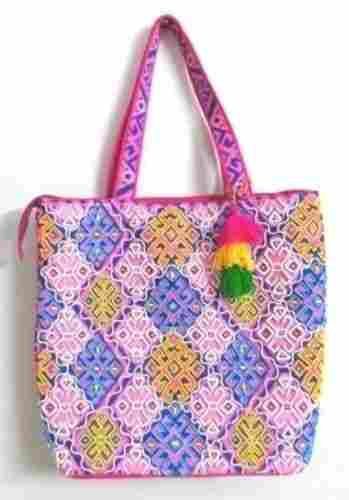 11x16 Inches Casual Wear Embroidered Printed Cotton Beaded Bag 