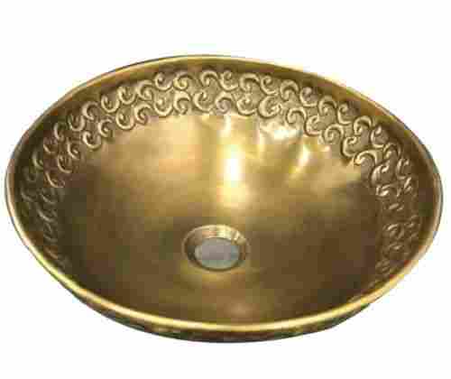 Deck Mounted Round Polished Brass Steel Antique Wash Basin