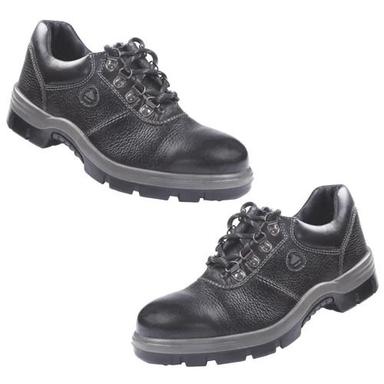 Black Lightweight Pu Insole Leather Upper Lace Safety Shoes For Industrial Use