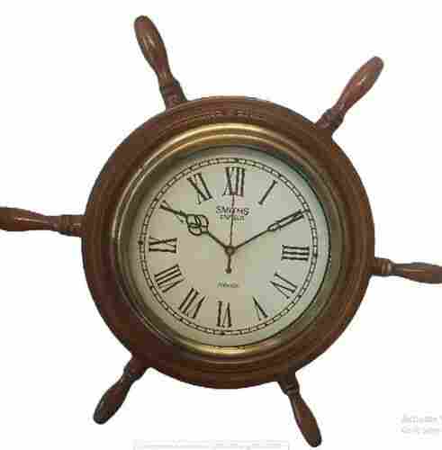 Round 12 Inch Polished Wooden Nautical Wall Clock