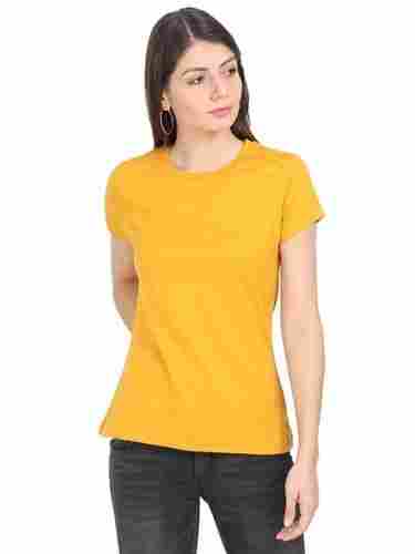 Round Neck Short Sleeves Daily Wear Plain Cotton T Shirt For Ladies