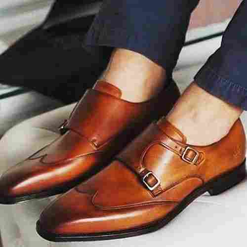 Men Brown Leather Shoes Without Laces For Formal Wear
