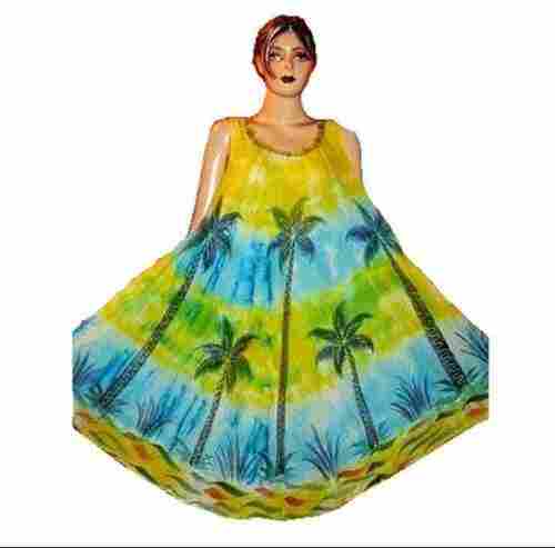 Sleeveless Printed Cotton Paras Fashion Umbrella Dresses For Party Wear