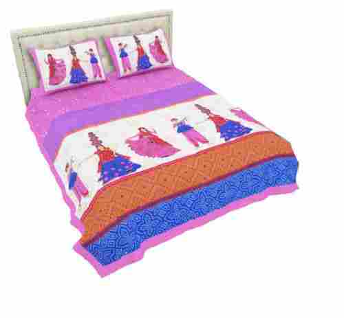Queen Size Cotton Printed Bed Sheet With 2 Pillow Covers