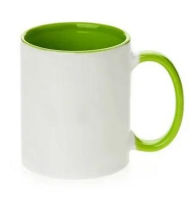 Green And White 330 Ml Scratch Resistant Stoneware Ceramic Plain Coffee Mug