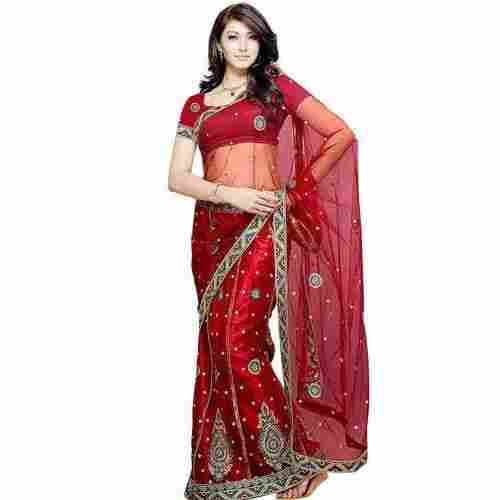 Hand Washable Party Wear Stone Work Designer Net Saree With Blouse Piece