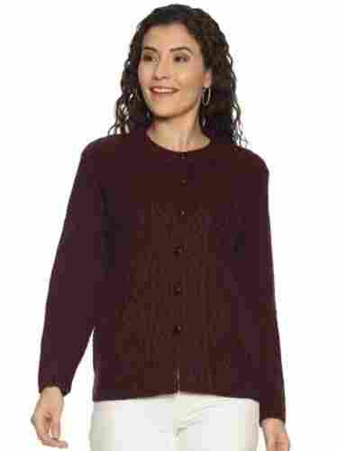 Winter Wear Lightweight Long Sleeves Crew Neck Knitted Woolen Ladies Cardigan