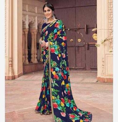 Party Wear Ladies Cotton Printed Drape Saree With Blouse Piece