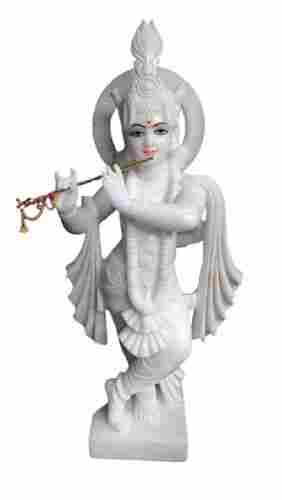 18x5 Inches Polished Finished Marble Krishna Statue With Square Base 