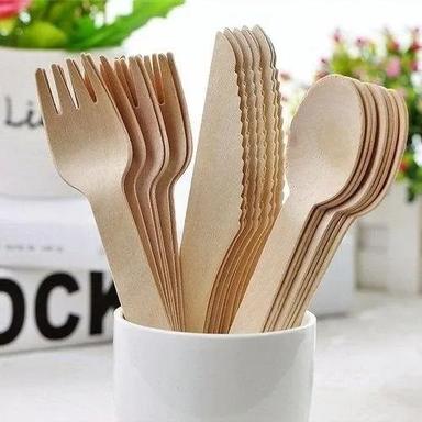 Transparent Wooden Disposable Cutlery For Restaurant And Street Food Corner