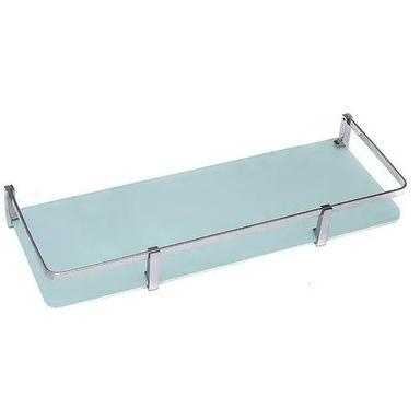 Transparent 6 Mm Thick Rectangular Wall Mounted Stainless Steel And Glass Wall Shelf 