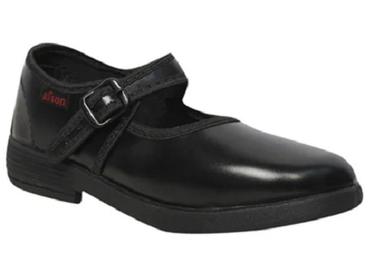 Black Round Toe Buckle Closure School Shoes For Girls 