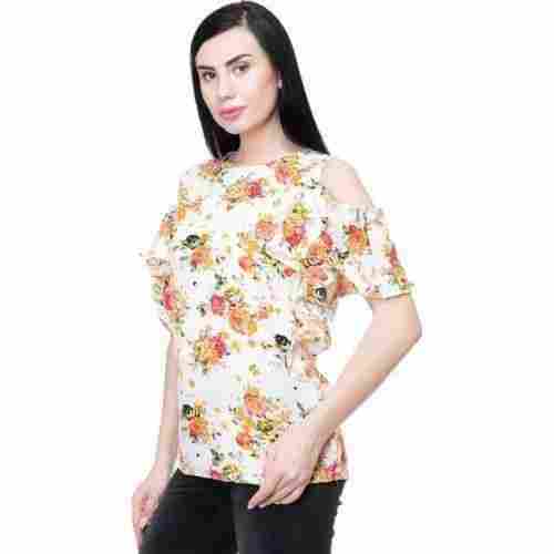 Ladies Off Shoulder Printed Cotton Short Sleeves Top For Casual Wear