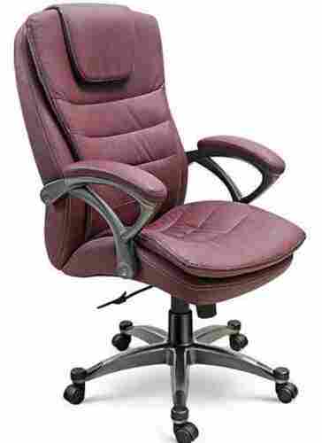 Height Adjustable Brown Leather High Back Office Chair With Armrest
