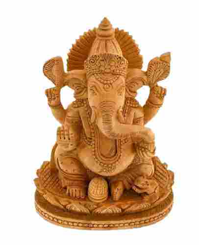 10 Inch High Carved Wooden Ganesh Statue 